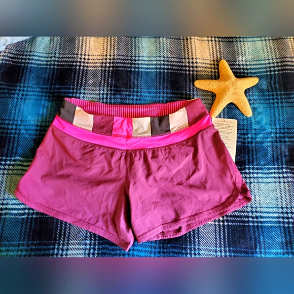 LULULEMON 6 Groovy Run Short Plum Raspberry Glo Light Pow Stripe Shorts🌺 - Picture 7 of 8